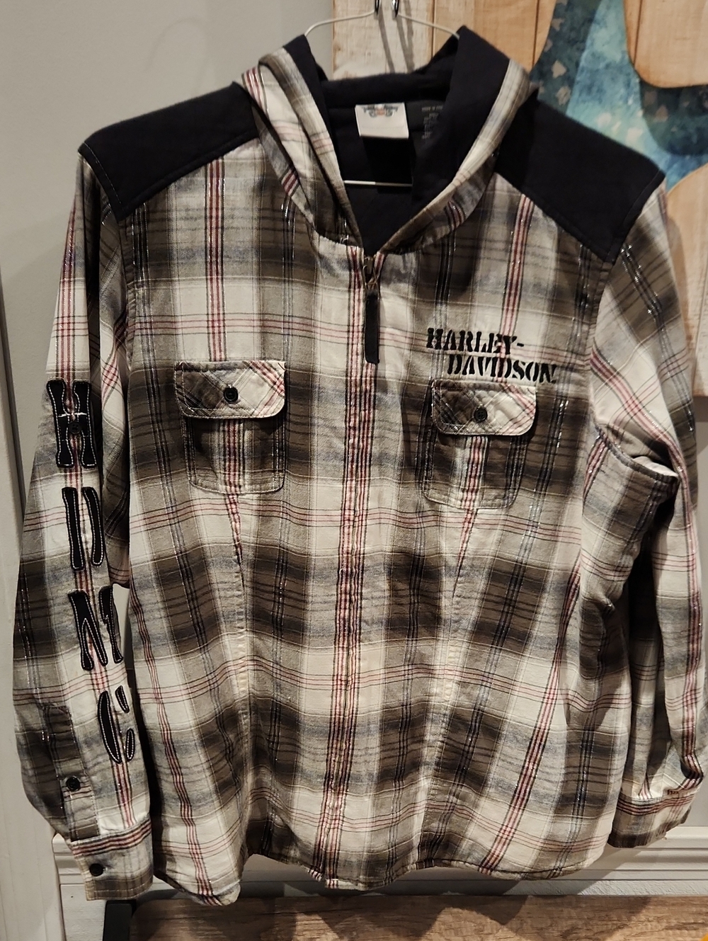 Harley-Davidson Plaid Hooded Fleece Button-Down Shirt Jacket Sz 1W